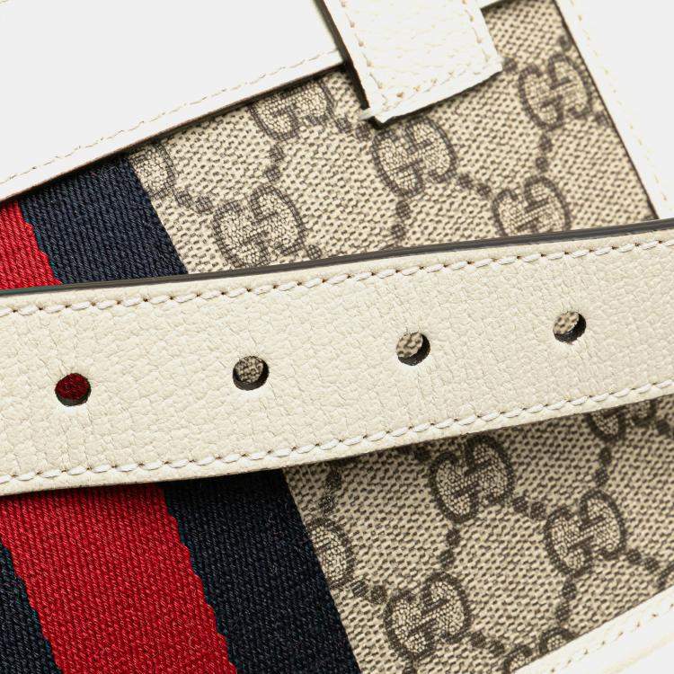 Pre Owned Gucci Beige/White Leather Canvas GG Supreme Ophidia Belt Bag