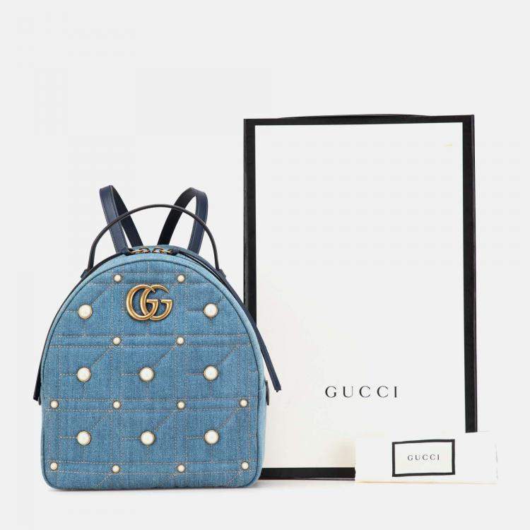 Pre Owned Gucci Small GG Marmont Pearl Denim Backpack