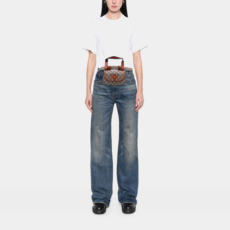 Pre Owned Gucci Brown Mini GG Supreme Web Bamboo 1947 Belt Bag