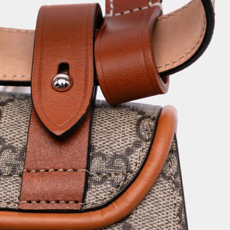 Pre Owned Gucci Brown Mini GG Supreme Web Bamboo 1947 Belt Bag