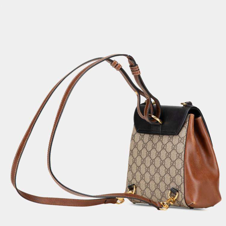 Pre Owned Gucci Beige/Brown GG Supreme Padlock Backpack