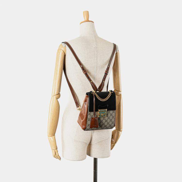 Pre Owned Gucci Beige/Brown GG Supreme Padlock Backpack