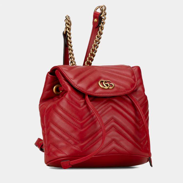 Pre Owned Gucci Red GG Marmont Matelasse Backpack