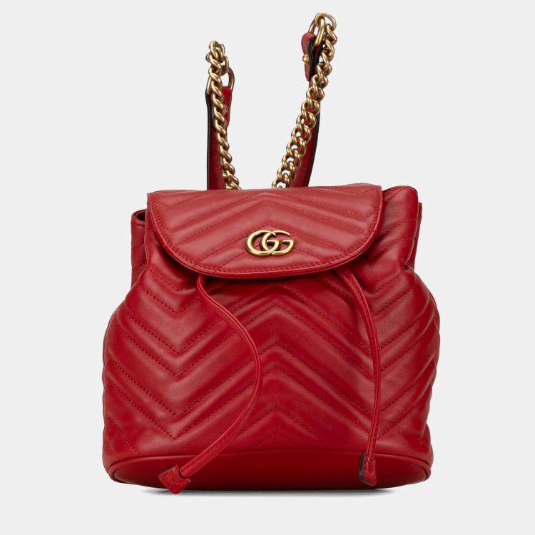 Pre Owned Gucci Red GG Marmont Matelasse Backpack