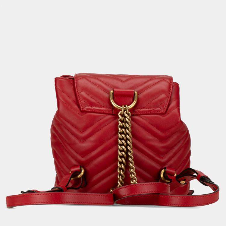Pre Owned Gucci Red GG Marmont Matelasse Backpack