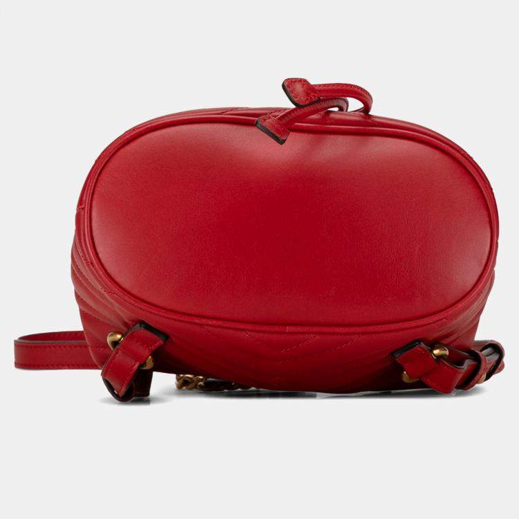 Pre Owned Gucci Red GG Marmont Matelasse Backpack
