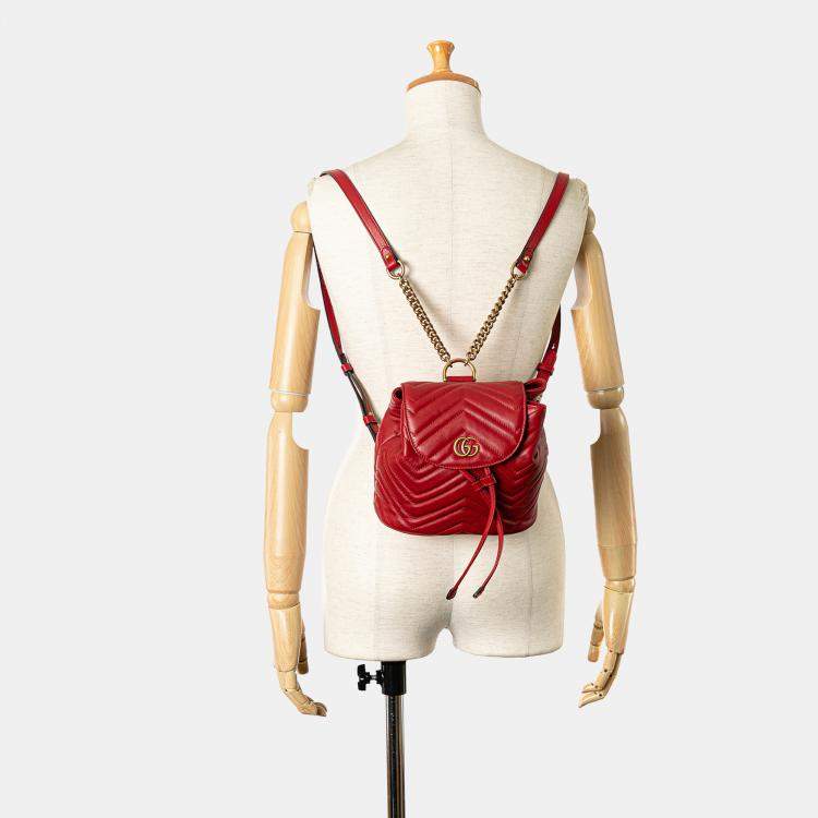 Pre Owned Gucci Red GG Marmont Matelasse Backpack