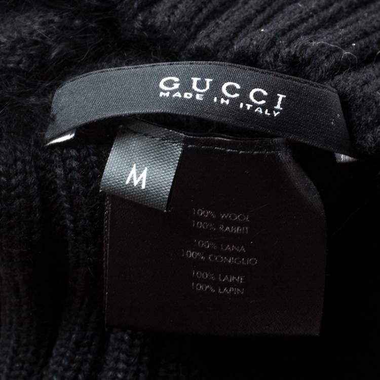 Pre Owned Gucci  Black Wool Ribbed Trim Orylag Fur Beanie