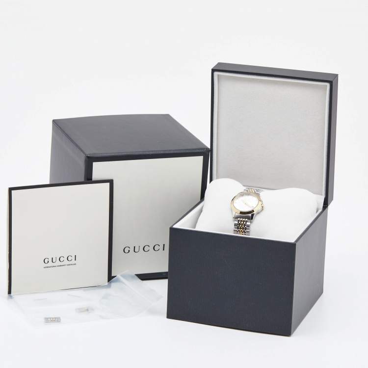 Pre Owned Gucci Silver Two-Tone Stainless Steel G Timeless 126.5 Women's Wristwatch 27 mm