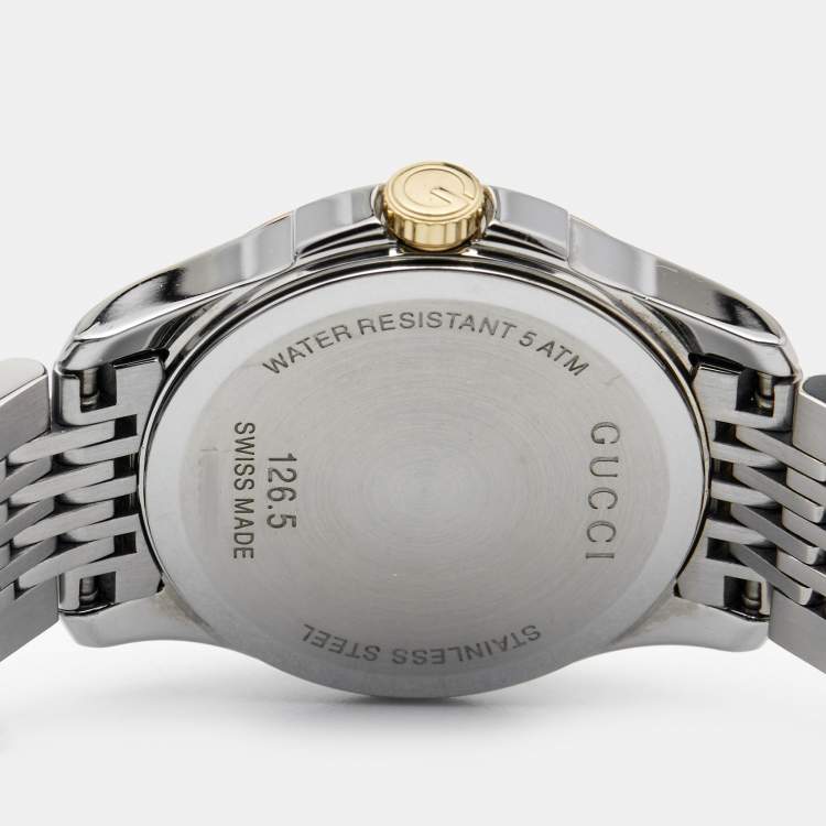 Pre Owned Gucci Silver Two-Tone Stainless Steel G Timeless 126.5 Women's Wristwatch 27 mm