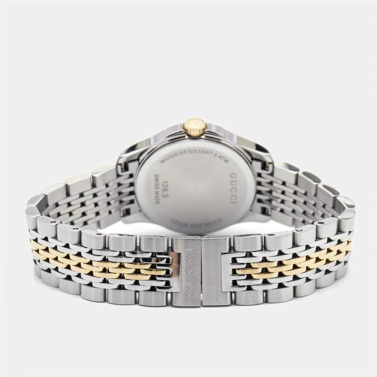 Pre Owned Gucci Silver Two-Tone Stainless Steel G Timeless 126.5 Women's Wristwatch 27 mm