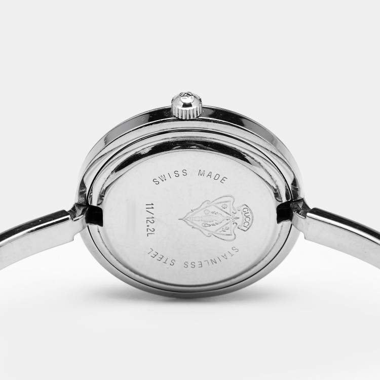 Pre Owned Gucci White Stainless Steel Vintage Interchangeable Bezel 11/12.2L Women's Wristwatch 26 mm