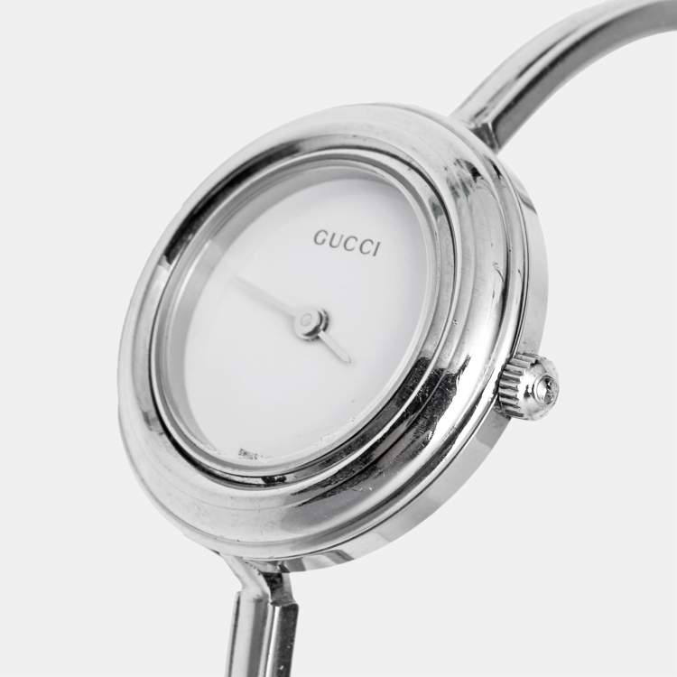 Pre Owned Gucci White Stainless Steel Vintage Interchangeable Bezel 11/12.2L Women's Wristwatch 26 mm