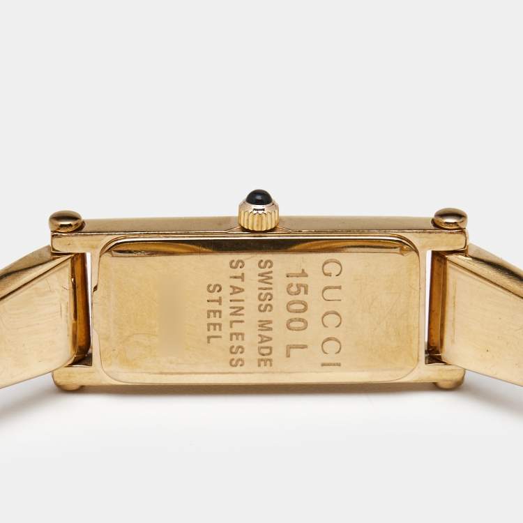 Pre Owned Gucci Mother Of Pearl Rose Gold Plated Stainless Steel 1500 L Women's Wristwatch 12.5MM