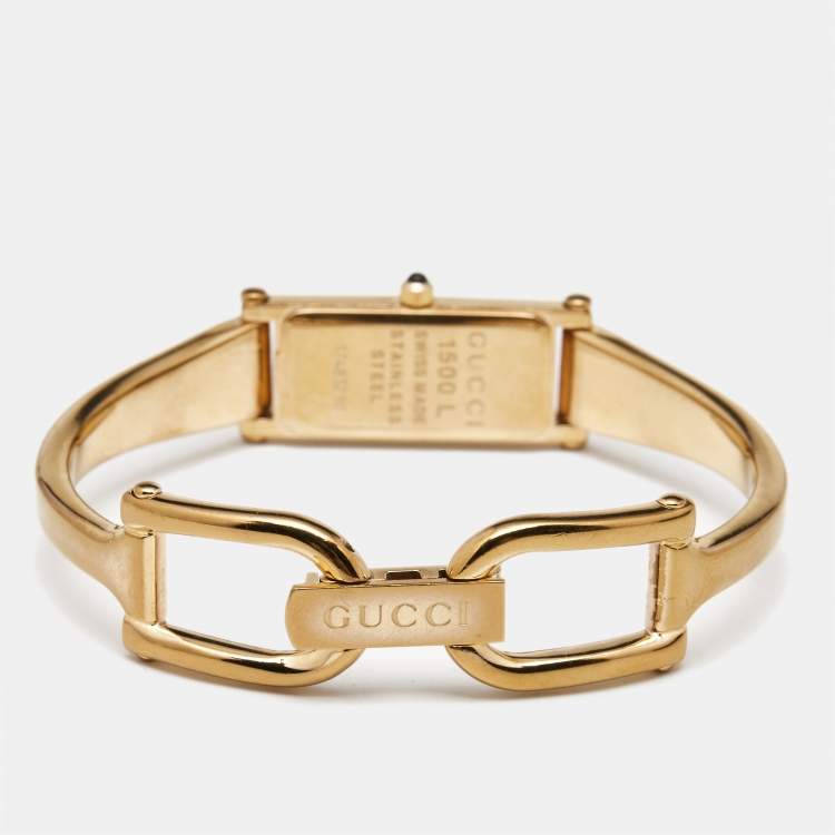 Pre Owned Gucci Mother Of Pearl Rose Gold Plated Stainless Steel 1500 L Women's Wristwatch 12.5MM