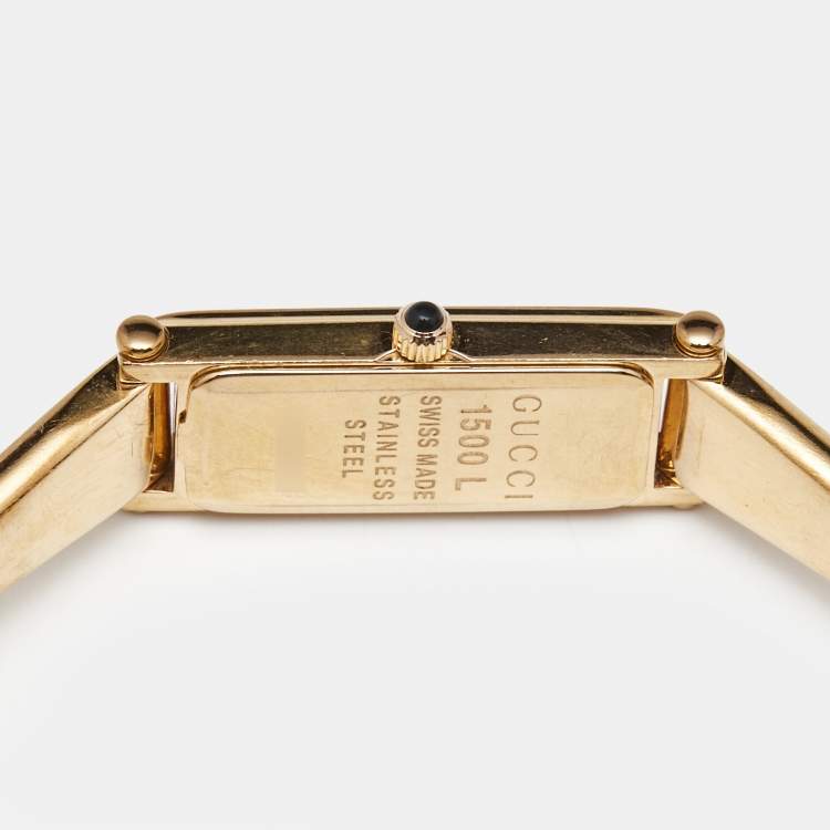 Pre Owned Gucci Mother Of Pearl Rose Gold Plated Stainless Steel 1500 L Women's Wristwatch 12.5MM