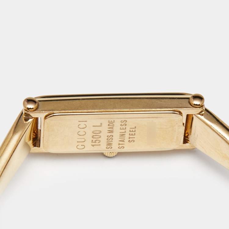 Pre Owned Gucci Mother Of Pearl Rose Gold Plated Stainless Steel 1500 L Women's Wristwatch 12.5MM