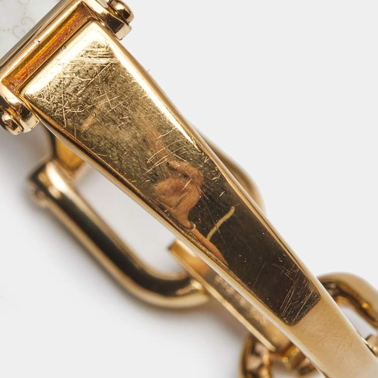 Pre Owned Gucci Mother Of Pearl Rose Gold Plated Stainless Steel 1500 L Women's Wristwatch 12.5MM