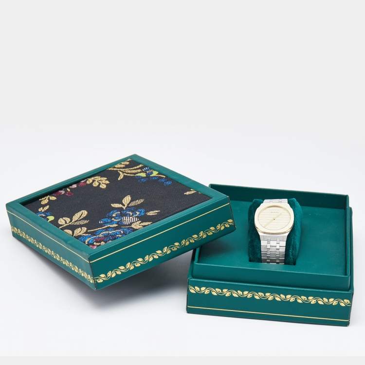 Pre Owned Gucci Golden Brass 18K Gold Plated Stainless Steel 25H YA163502 Women's Wristwatch 30 mm