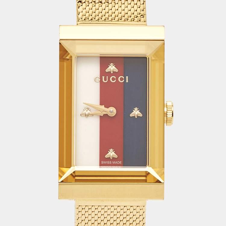 Pre Owned Gucci MOP Multicolor Web Gold PVD Stainless Steel G-Frame YA147410 Women's Wristwatch 21 mm