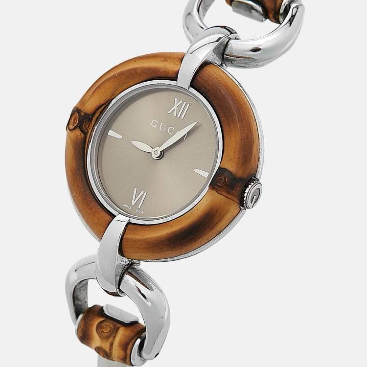 Pre Owned Gucci Bronze Stainless Steel Bamboo 132.4 Women's Wristwatch 36 mm