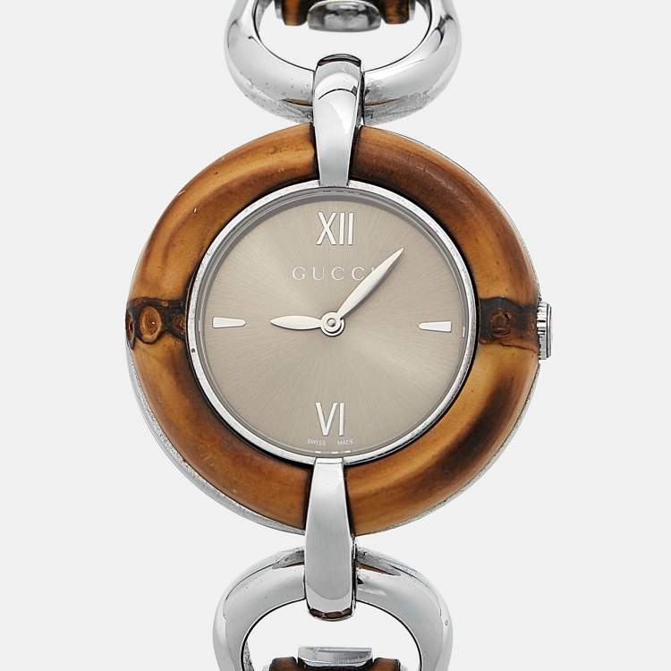 Pre Owned Gucci Bronze Stainless Steel Bamboo 132.4 Women's Wristwatch 36 mm