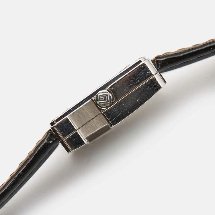 Pre Owned Gucci Mother Pearl Diamond Stainless Steel Leather 3600J Women's Wristwatch 26 mm