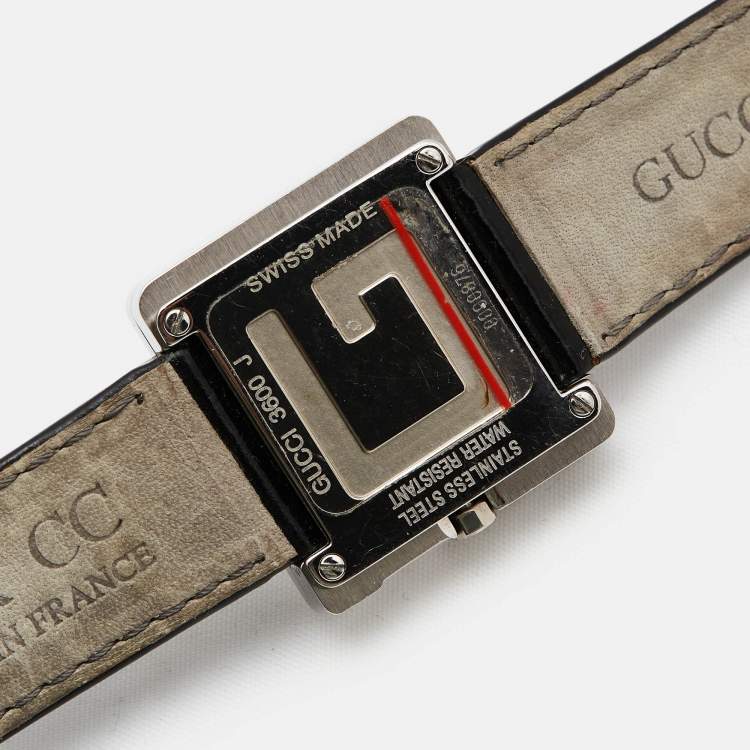 Pre Owned Gucci Mother Pearl Diamond Stainless Steel Leather 3600J Women's Wristwatch 26 mm