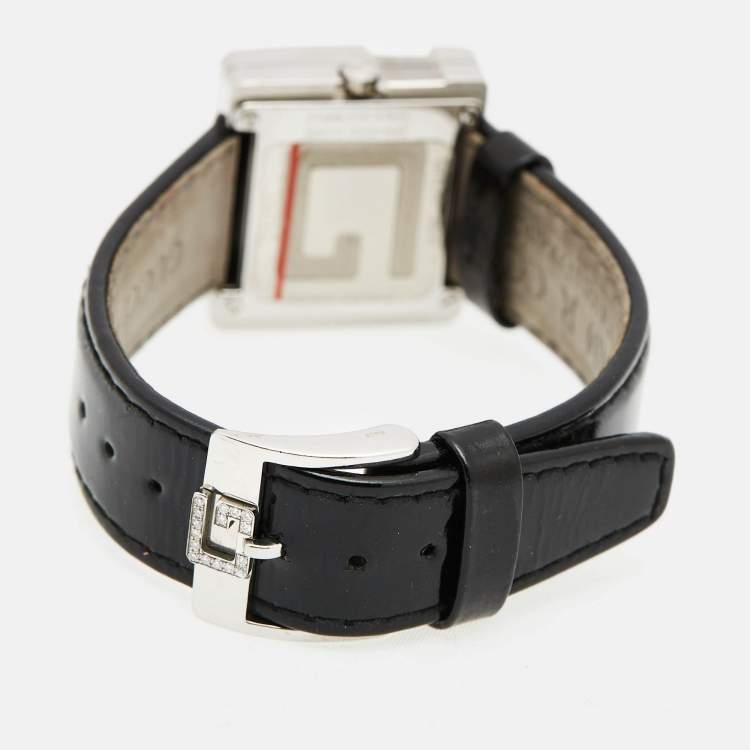Pre Owned Gucci Mother Pearl Diamond Stainless Steel Leather 3600J Women's Wristwatch 26 mm