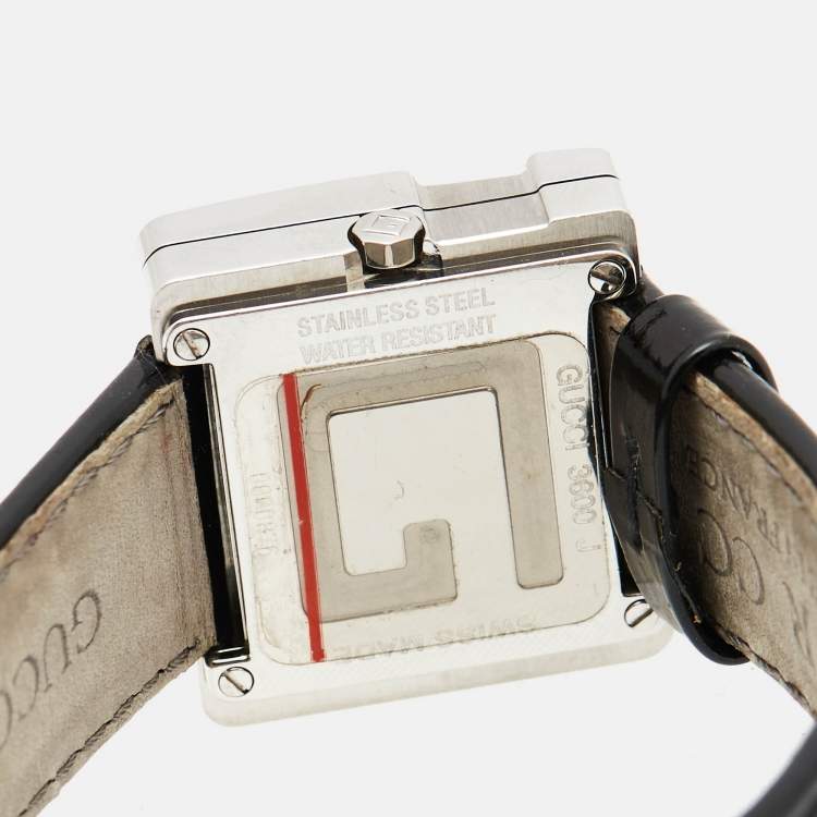 Pre Owned Gucci Mother Pearl Diamond Stainless Steel Leather 3600J Women's Wristwatch 26 mm