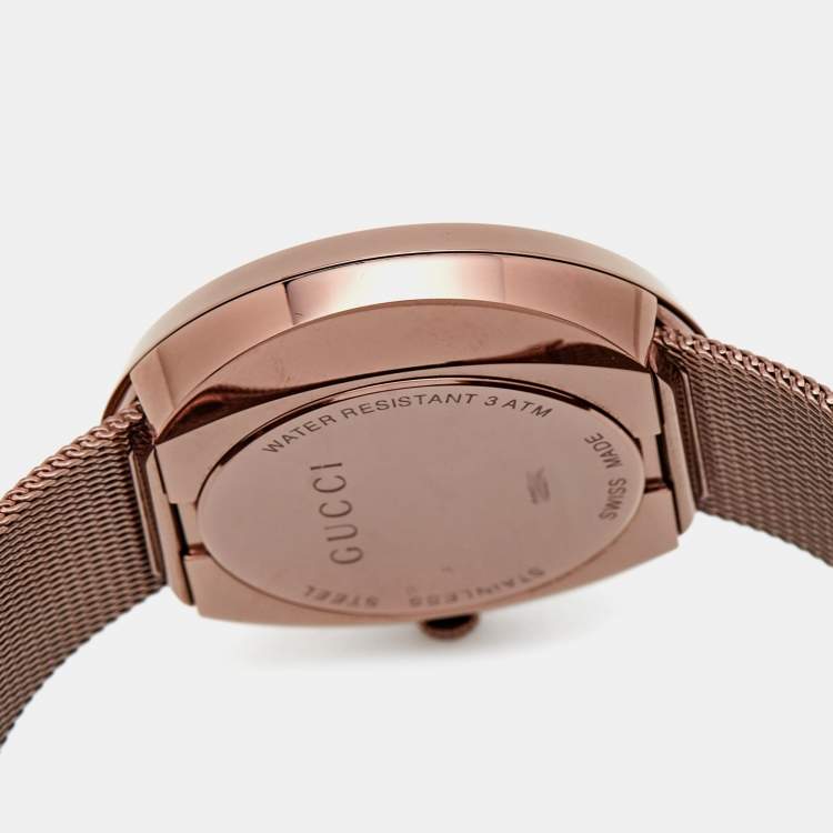 Pre Owned Gucci Silver Grey Dial Bronze Tone Stainless Steel U-Play YA129445 Women's Wristwatch 35 mm