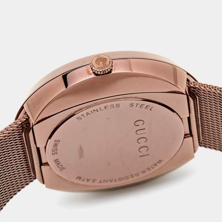 Pre Owned Gucci Silver Grey Dial Bronze Tone Stainless Steel U-Play YA129445 Women's Wristwatch 35 mm