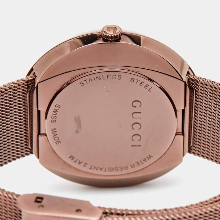 Pre Owned Gucci Silver Grey Dial Bronze Tone Stainless Steel U-Play YA129445 Women's Wristwatch 35 mm