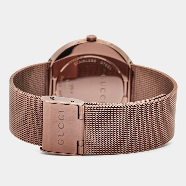 Pre Owned Gucci Silver Grey Dial Bronze Tone Stainless Steel U-Play YA129445 Women's Wristwatch 35 mm