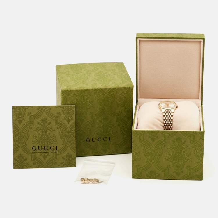 Pre Owned Gucci Silver Gold Plated Stainless Steel G- Timeless YA1265021 Women's Wristwatch 29 mm 