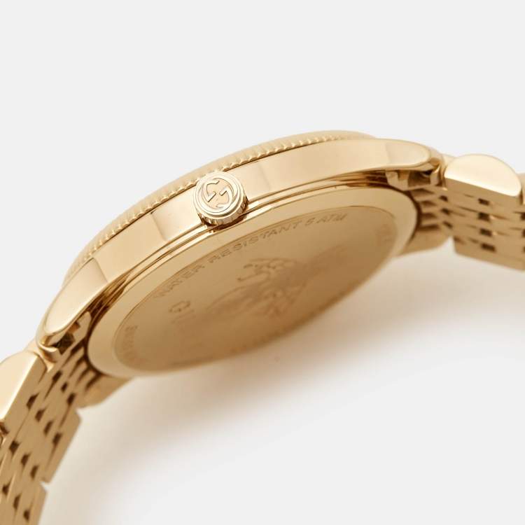 Pre Owned Gucci Silver Gold Plated Stainless Steel G- Timeless YA1265021 Women's Wristwatch 29 mm 