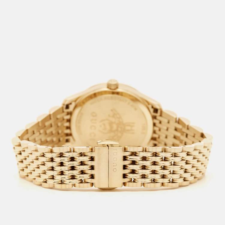 Pre Owned Gucci Silver Gold Plated Stainless Steel G- Timeless YA1265021 Women's Wristwatch 29 mm 