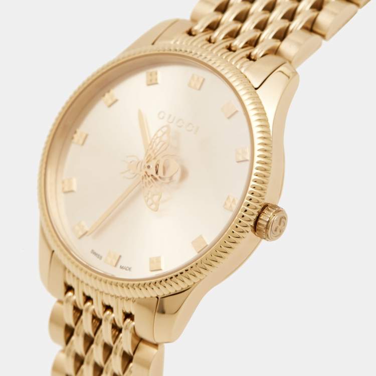 Pre Owned Gucci Silver Gold Plated Stainless Steel G- Timeless YA1265021 Women's Wristwatch 29 mm 