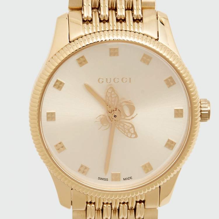 Pre Owned Gucci Silver Gold Plated Stainless Steel G- Timeless YA1265021 Women's Wristwatch 29 mm 