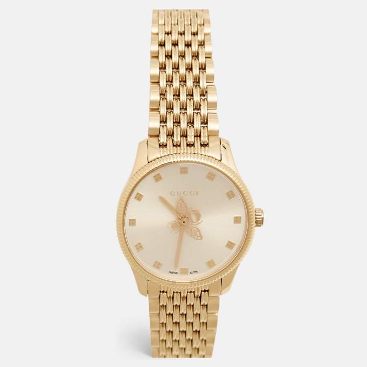 Pre Owned Gucci Silver Gold Plated Stainless Steel G- Timeless YA1265021 Women's Wristwatch 29 mm 