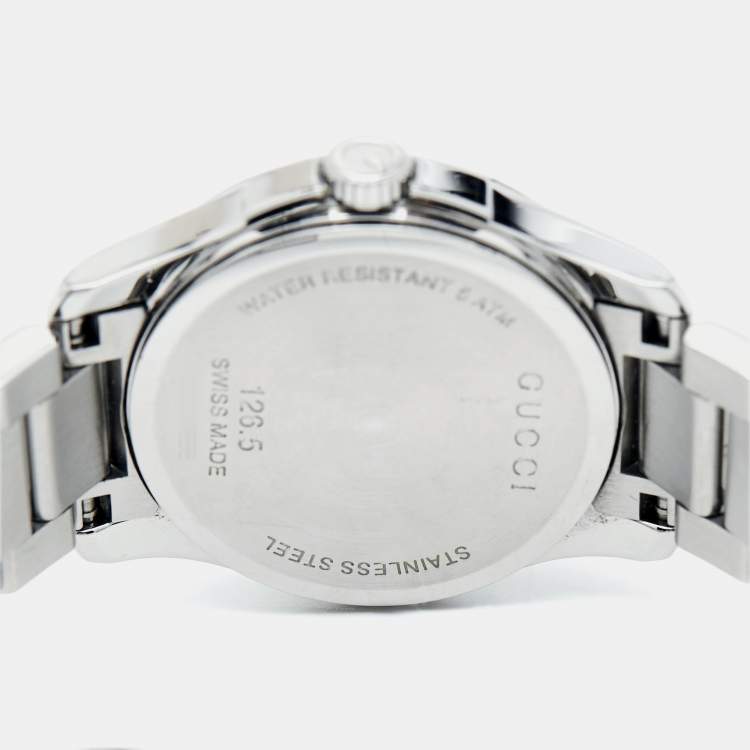 Pre Owned Gucci Silver White Stainless Steel G-Timeless 126.5 Women's Wristwatch 27 mm