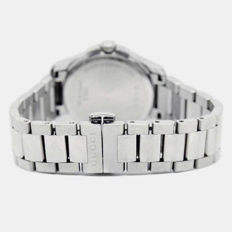 Pre Owned Gucci Silver White Stainless Steel G-Timeless 126.5 Women's Wristwatch 27 mm