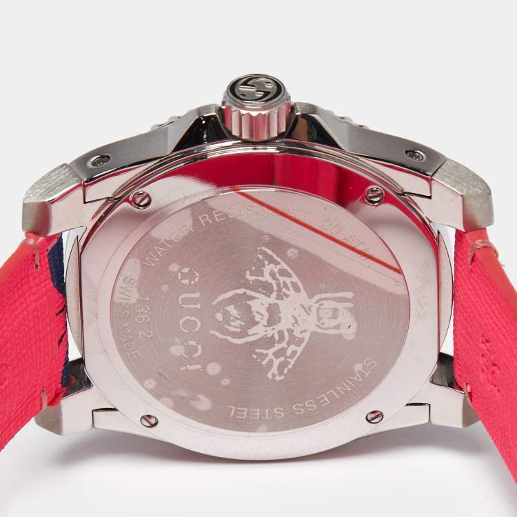 Pre Owned Gucci Black Stainless Steel Floral Print Calfskin Leather Dive YA136326 Women's Wristwatch 40 mm