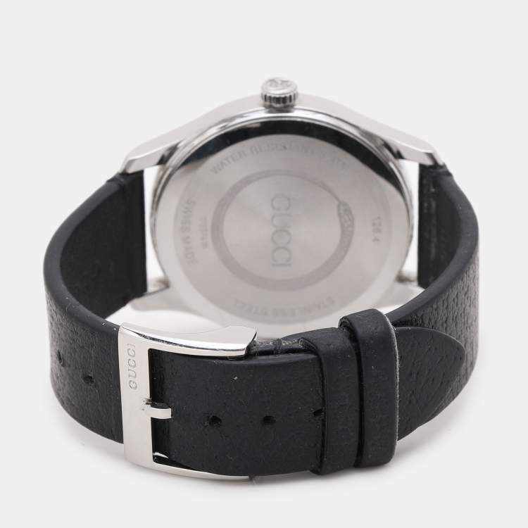 Pre Owned Gucci Black Stainless Steel G-Timeless 17237419 Leather Strap Women's Wristwatch 38 mm
