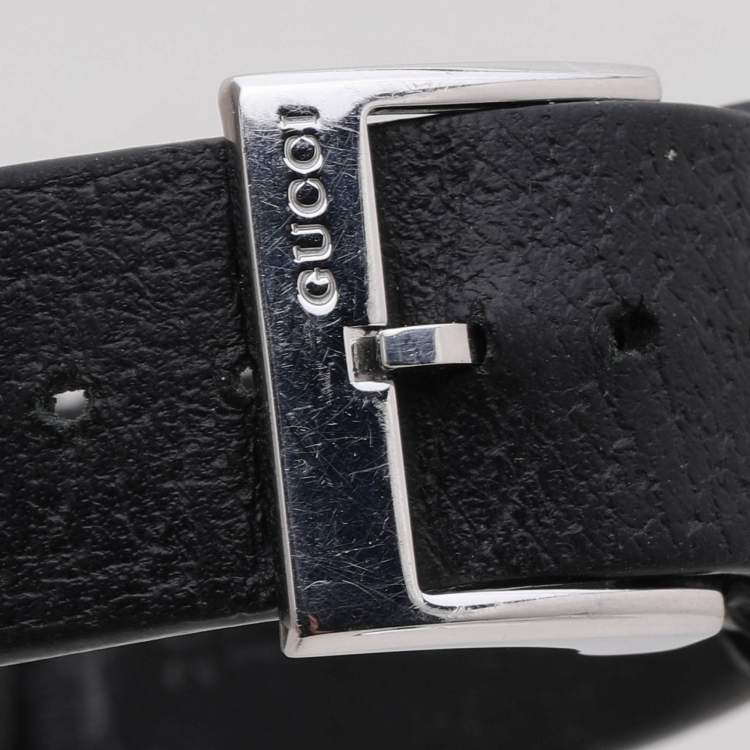 Pre Owned Gucci Black Stainless Steel G-Timeless 17237419 Leather Strap Women's Wristwatch 38 mm