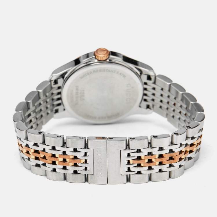 Pre Owned Gucci Black Two-Tone Stainless Steel G-Timeless YA126512 Women's Wristwatch 27 mm