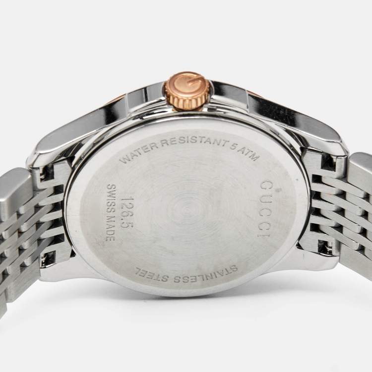 Pre Owned Gucci Black Two-Tone Stainless Steel G-Timeless YA126512 Women's Wristwatch 27 mm