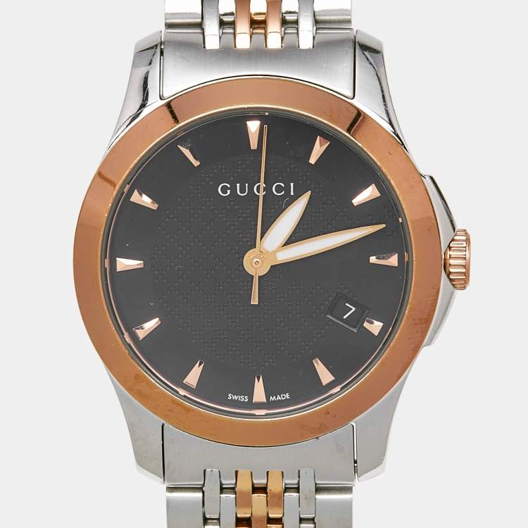 Pre Owned Gucci Black Two-Tone Stainless Steel G-Timeless YA126512 Women's Wristwatch 27 mm