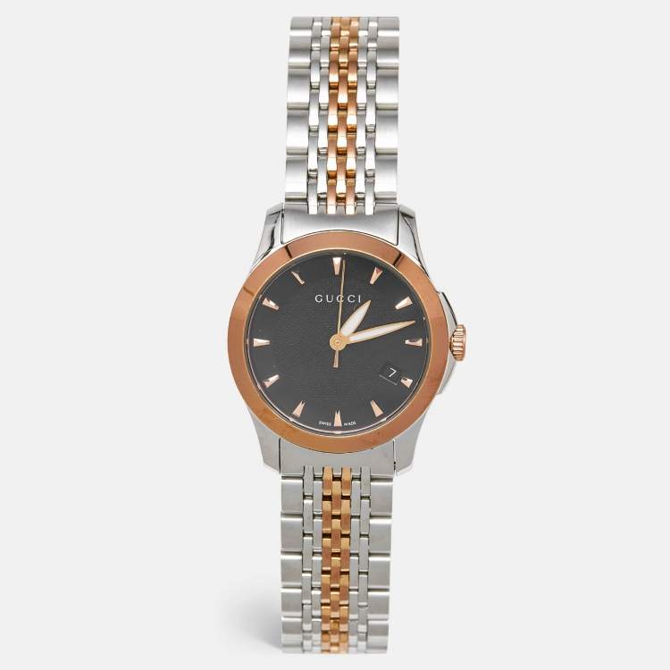 Pre Owned Gucci Black Two-Tone Stainless Steel G-Timeless YA126512 Women's Wristwatch 27 mm