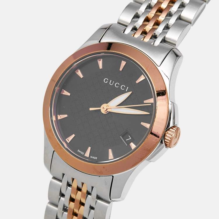 Pre Owned Gucci Black Two-Tone Stainless Steel G-Timeless YA126512 Women's Wristwatch 27 mm